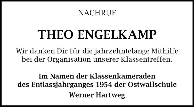  Traueranzeige für Theo Engelkamp vom 17.01.2024 aus 