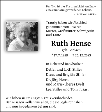 Anzeige von Ruth Hense 