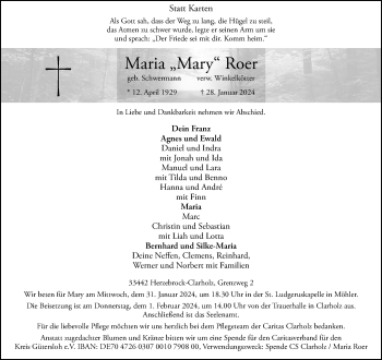 Anzeige von Maria Roer 