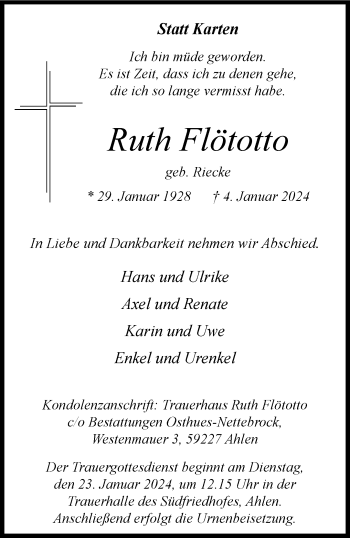 Anzeige von Ruth Flötotto 