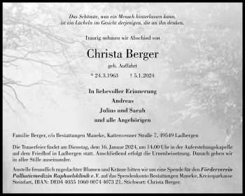 Anzeige von Christa Berger 