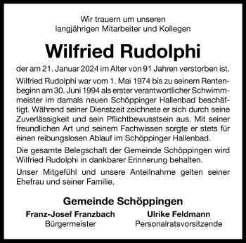 Anzeige von Wilfried Rudolphi 