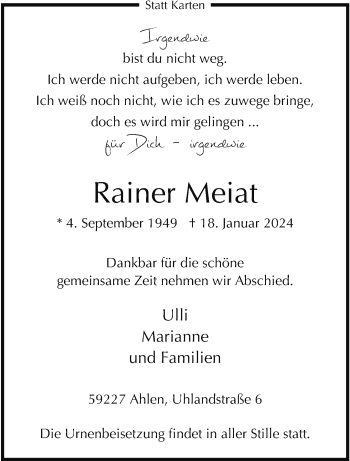 Anzeige von Rainer Meiat 