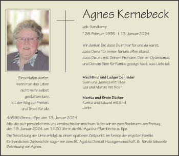Anzeige von Agnes Kernebeck 