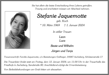 Anzeige von Stefanie Jaquemotte 