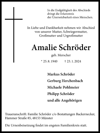 Anzeige von Amalie Schröder 