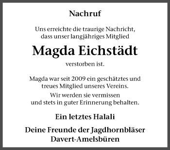 Anzeige von Magda Eichstädt 