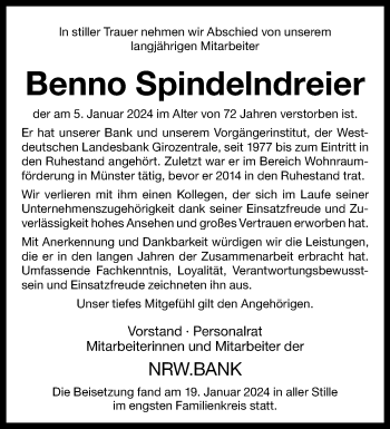 Anzeige von Benno Spindelndreier 