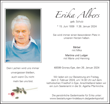Anzeige von Erika Albers 