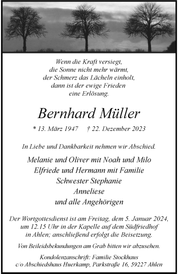 Anzeige von Bernhard Müller 