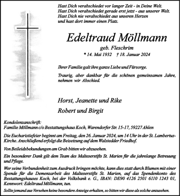 Anzeige von Edeltraud Möllmann 