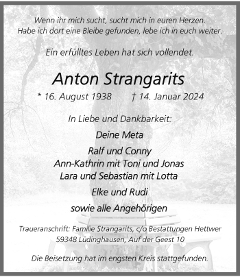 Anzeige von Anton Strangarits 