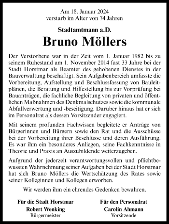 Anzeige von Bruno Möllers 