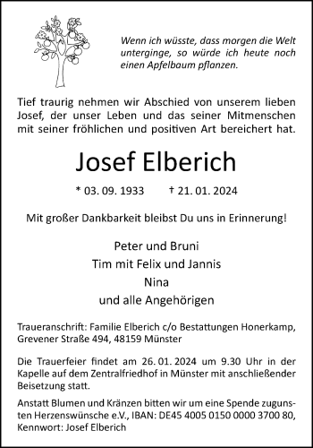 Anzeige von Josef Elberich 