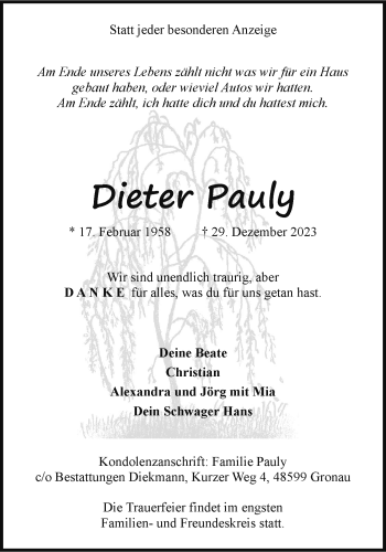 Anzeige von Dieter Pauly 