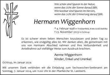 Anzeige von Hermann Wiggenhorn 