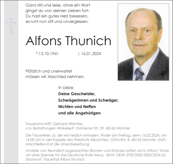 Anzeige von Alfons Thunich 