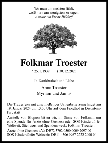 Anzeige von Folkmar Troester 