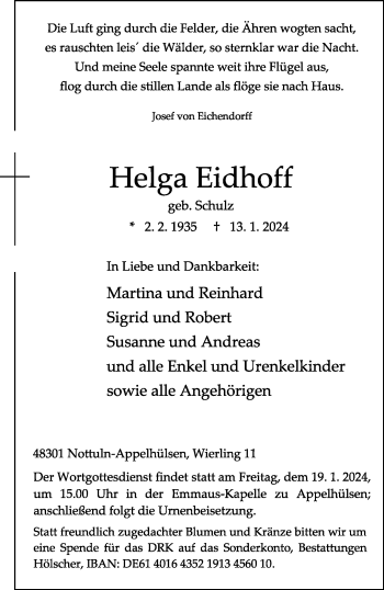 Anzeige von Helga Eidhoff 