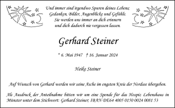Anzeige von Gerhard Steiner 