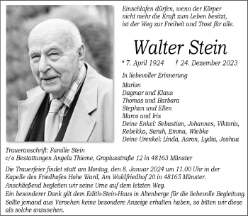 Anzeige von Walter Stein 