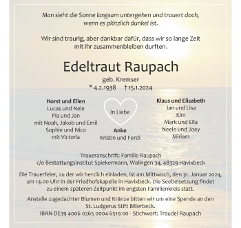 Anzeige von Edeltraut Raupach 
