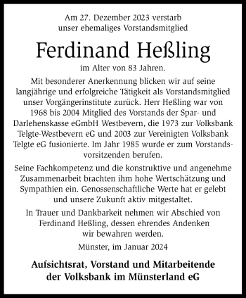 Anzeige von Ferdinand Heßling 