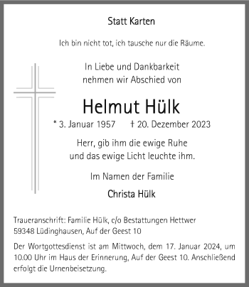 Anzeige von Helmut Hülk 