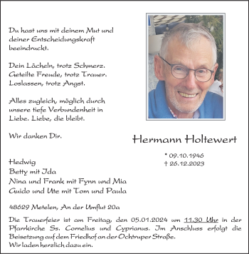 Anzeige von Hermann Holtewert 