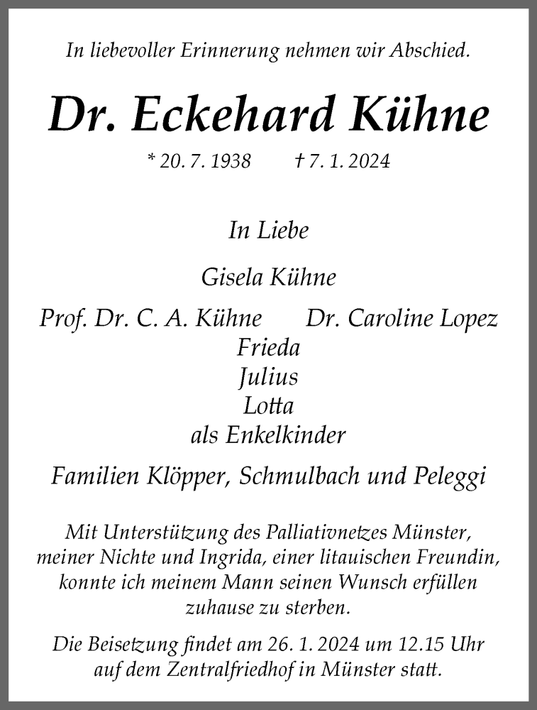  Traueranzeige für Dr. Eckehard Kühne vom 20.01.2024 aus 