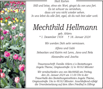 Anzeige von Mechthild Hellmann 