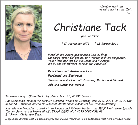 Anzeige von Christiane Tack von Westfälische Nachrichten