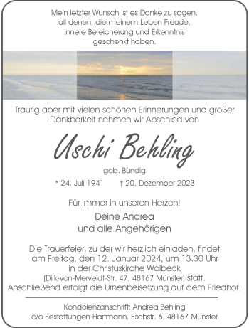 Anzeige von Uschi Behling 