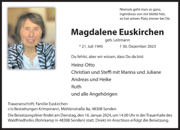 Anzeige von Magdalene Euskirchen 