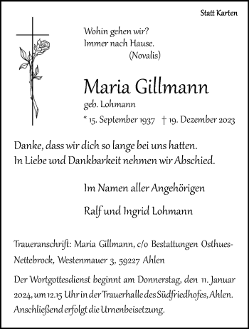 Anzeige von Maria Gillmann 