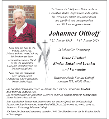 Anzeige von Johannes Olthoff 