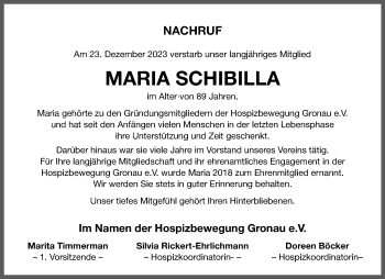 Anzeige von Maria Schibilla 