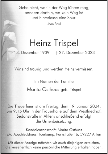 Anzeige von Heinz Trispel 