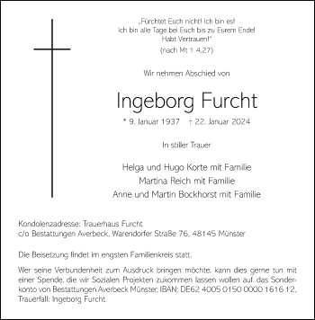 Anzeige von Ingeborg Furcht 