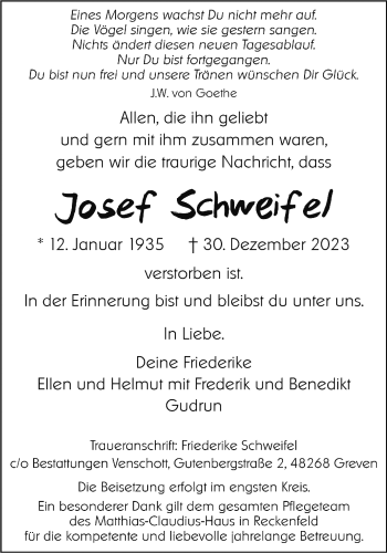 Anzeige von Josef Schweifel 