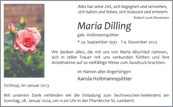 Anzeige von Maria Dilling 