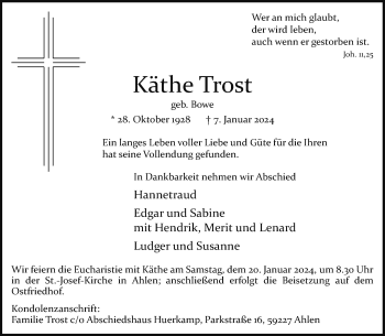 Anzeige von Käthe Trost 