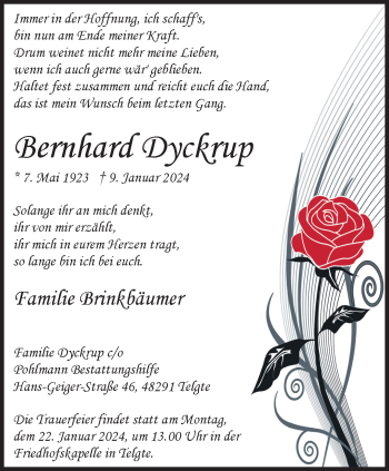 Anzeige von Bernhard Dyckrup 