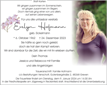 Anzeige von Evelyn Hofmann 