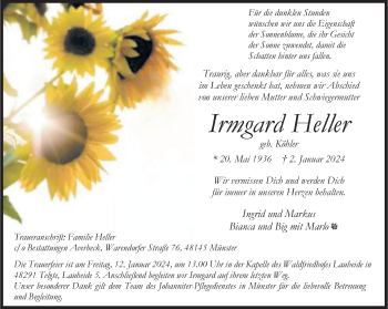 Anzeige von Irmgard Heller 