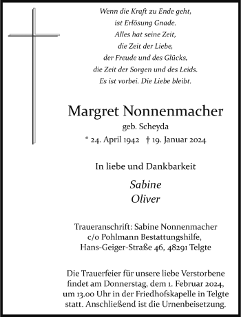 Anzeige von Margret Nonnenmacher 