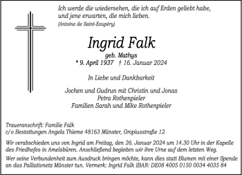 Anzeige von Ingrid Falk 