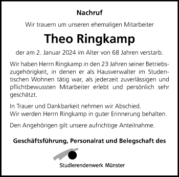 Anzeige von Theo Ringkamp 