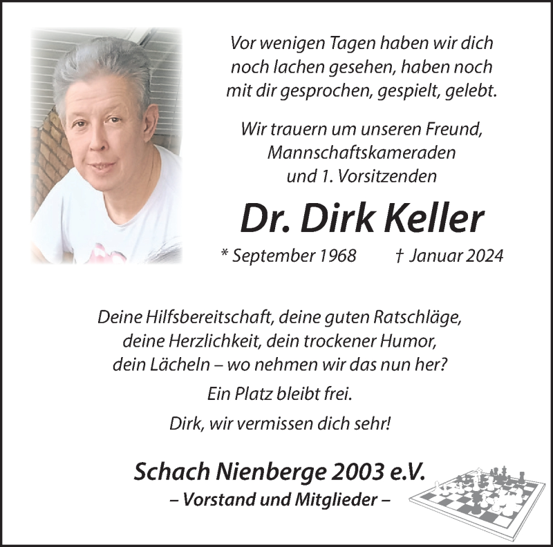  Traueranzeige für Dr. Dirk Keller vom 20.01.2024 aus 