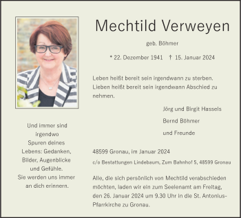 Anzeige von Mechtild Verweyen 